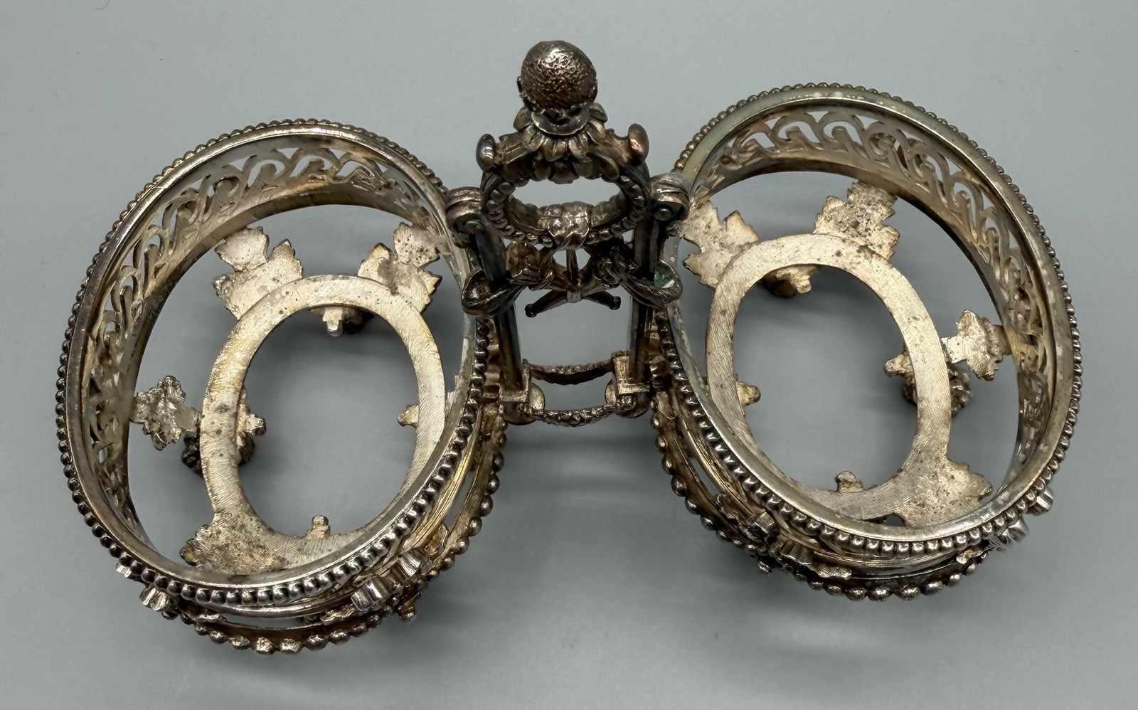 Belgian .900 Silver Double Salt Cellar with Cobalt Glass Liners, 334 grams