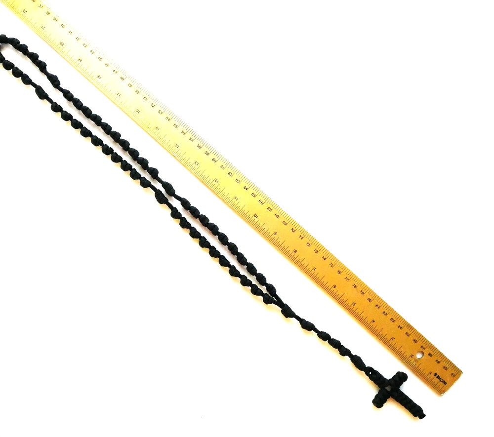 Big Black Corded Rosary 22" Long with 2-1/2" Big Cord Cross