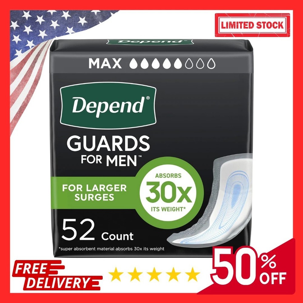 Guards Incontinence Pads for Men, Maximum Absorbency, 52 Count, Packaging May...