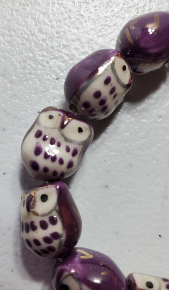 Stretch Bracelet Ceramic Purple Owls