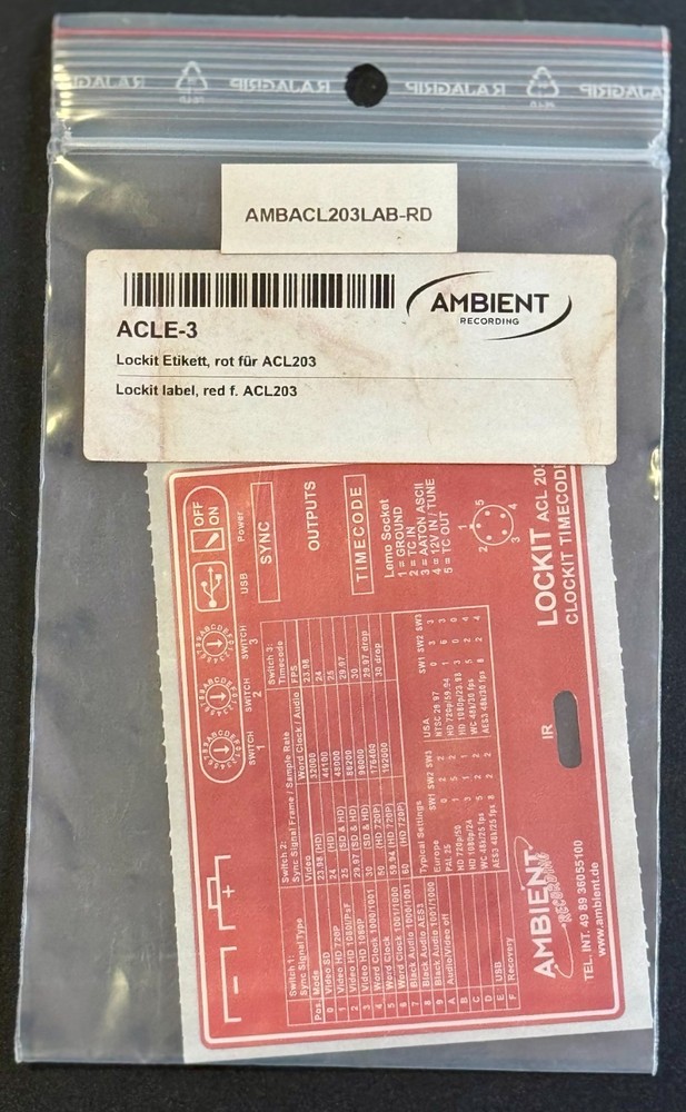 Ambient Lockit 203 Clockit Timecode/Sync Box Label ACLE-3 (NEW)