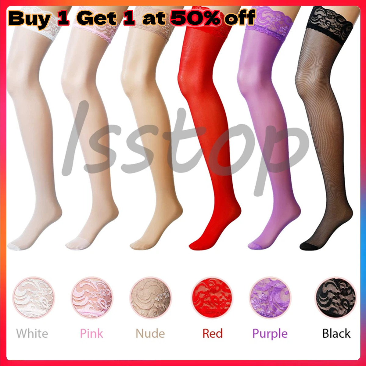 Lady's Lace Top Stay Up Stockings Thigh-High Sheer Pantyhose Stockings For Women