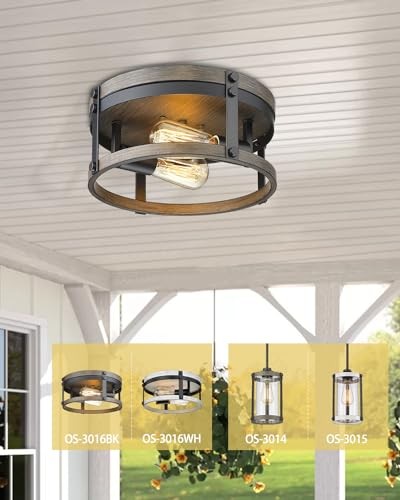 2-Light Farmhouse Flush Mount Ceiling Light, 12 inch Kitchen Ceiling Black