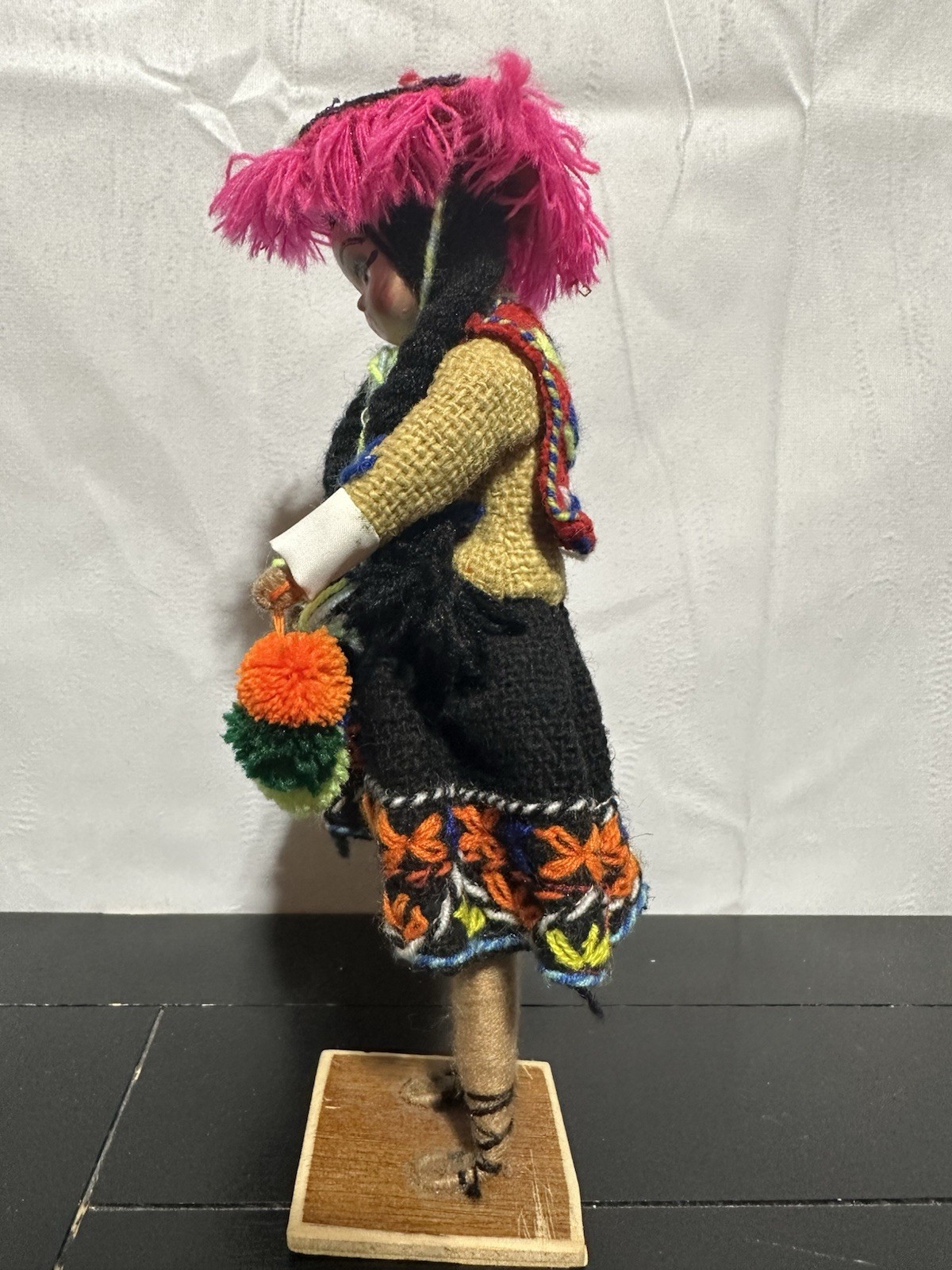 Vintage Peruvian Doll Handmade Peru Woven Cloth Hand Painted Folk Art