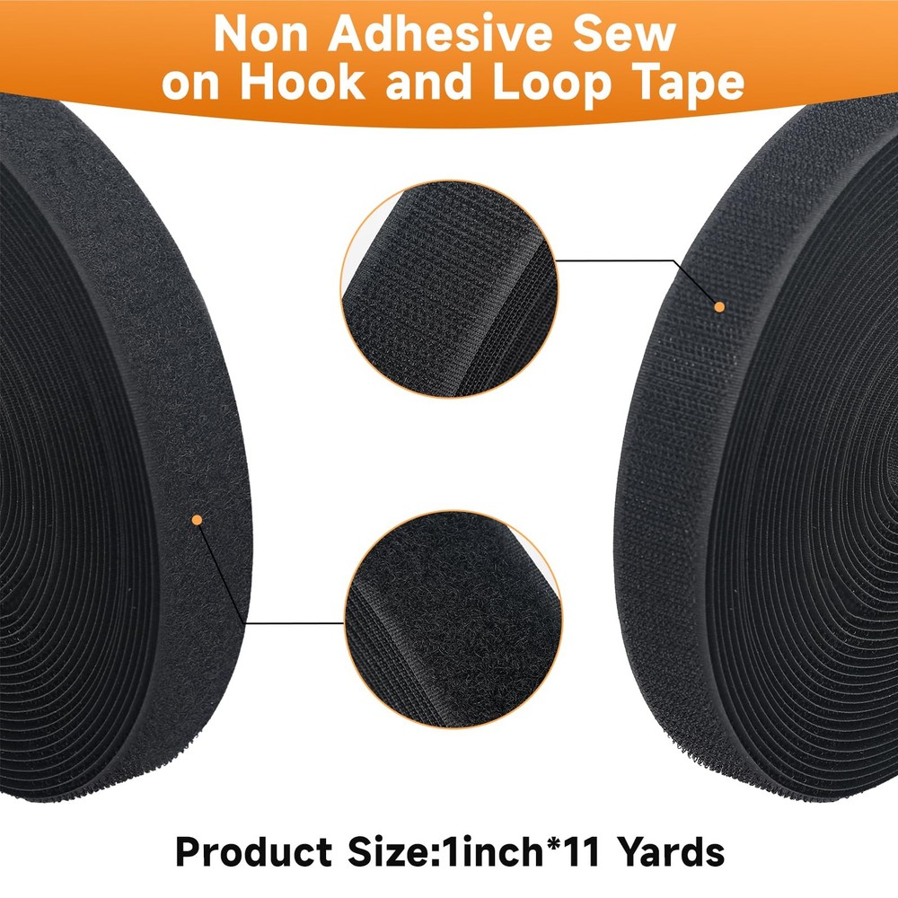 1in*11 Yard Sew On Hook and Loop Tape, Non-Adhesive Hook Loop Strips Roll, St...