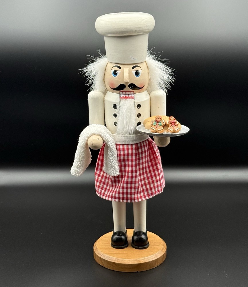 Christmas Nutcracker Chef - Red/white Apron with Gingerbread /Bread Tray 14"