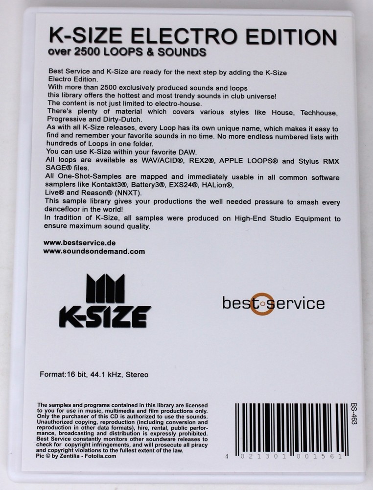 Best Service K-Size Electro Edition Sample/Sound Library/Sampling CD