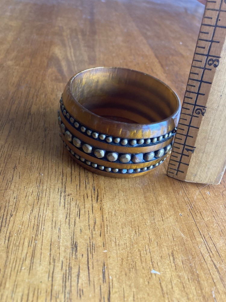 Vintage Brass Studded Rootbeer Bakelite Chunky Bangle Not Tested