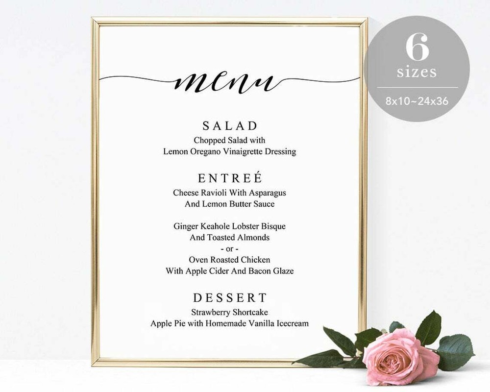 Wedding Menu Sign Template, Printable Wedding Menu Board, DIY Wedding Menu