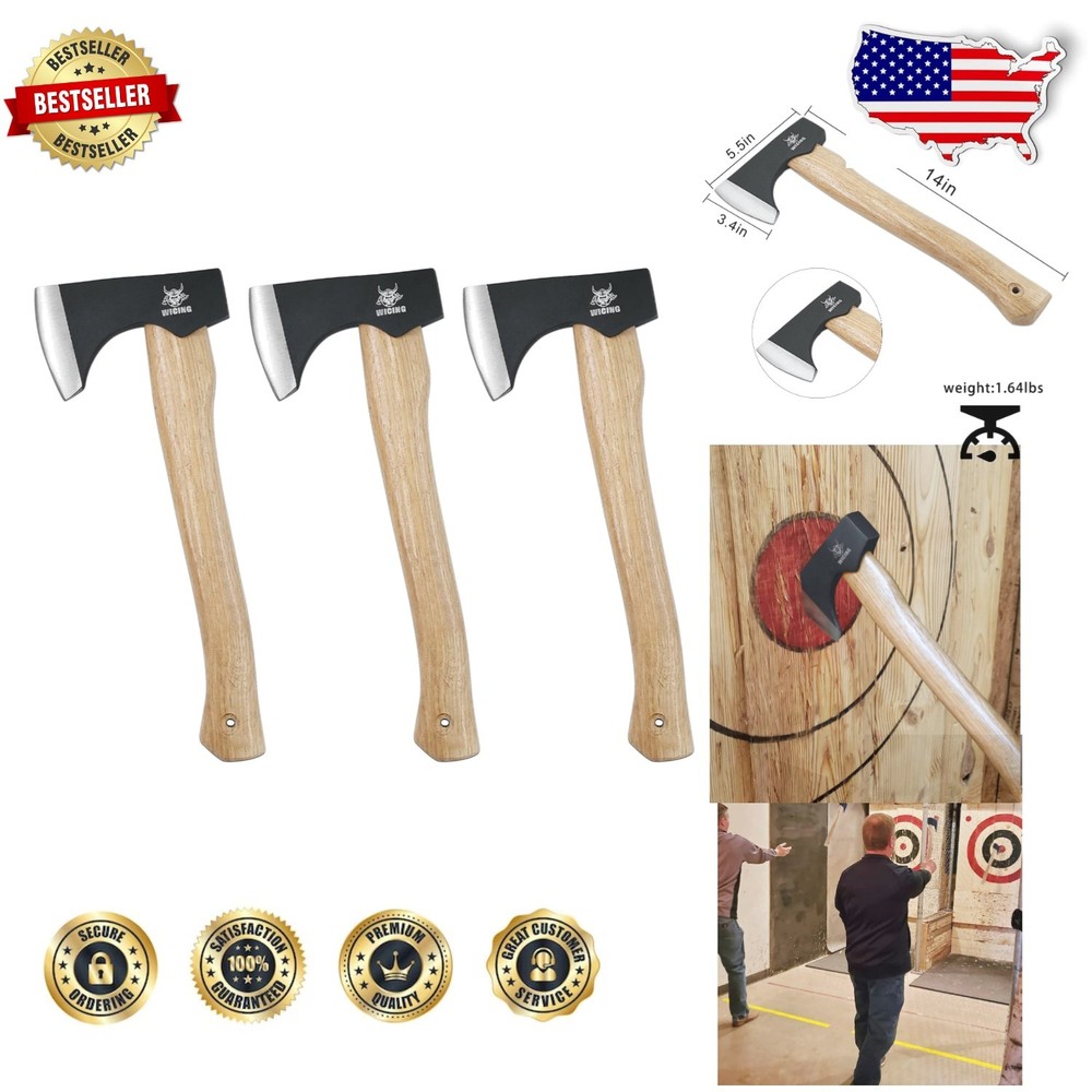 Rugged 14" Throwing Hatchets 3pk - Sharp High Carbon Steel, Balanced for Comp...