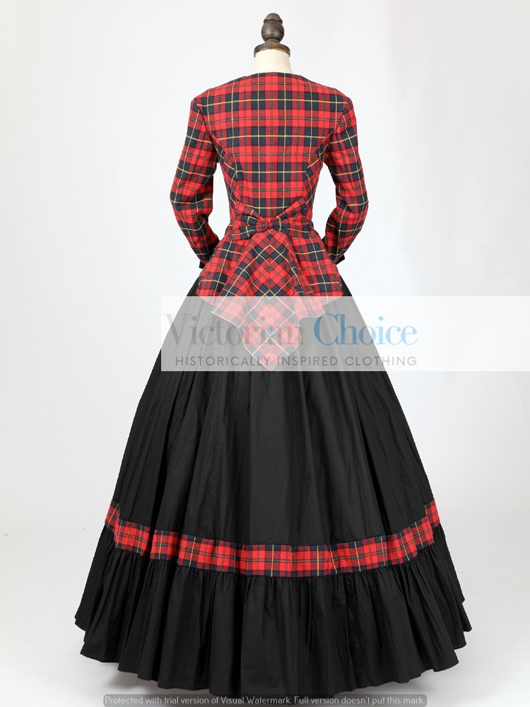 Victorian Dickens Caroler Red Tartan Walking Dress Period Theater Costume 122