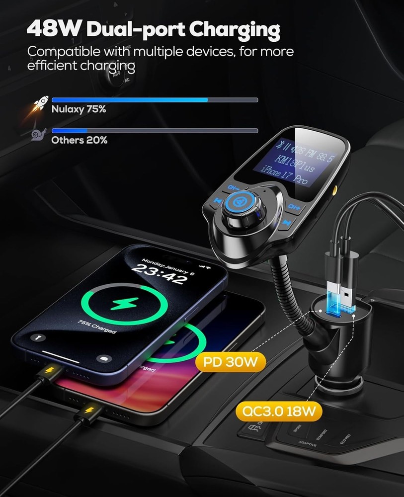 2026 KM18 Upgraded Version] 48W Bluetooth 5.4 Car Adapter with Fasting Chargi...