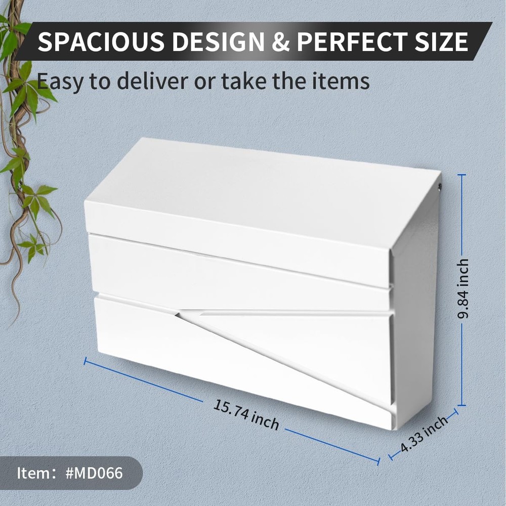 Wall Mount Mailbox, Large Capacity Mailbox for House, White