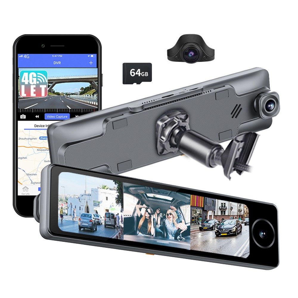 3 Channel Rearview Mirror Dash Cam With Bracket 4g Android Remote Live-View ADAS
