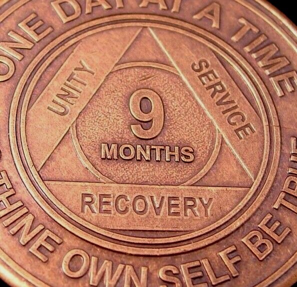 Alcoholics Anonymous AA 9 Month Bronze Medallion Token Chip Sober