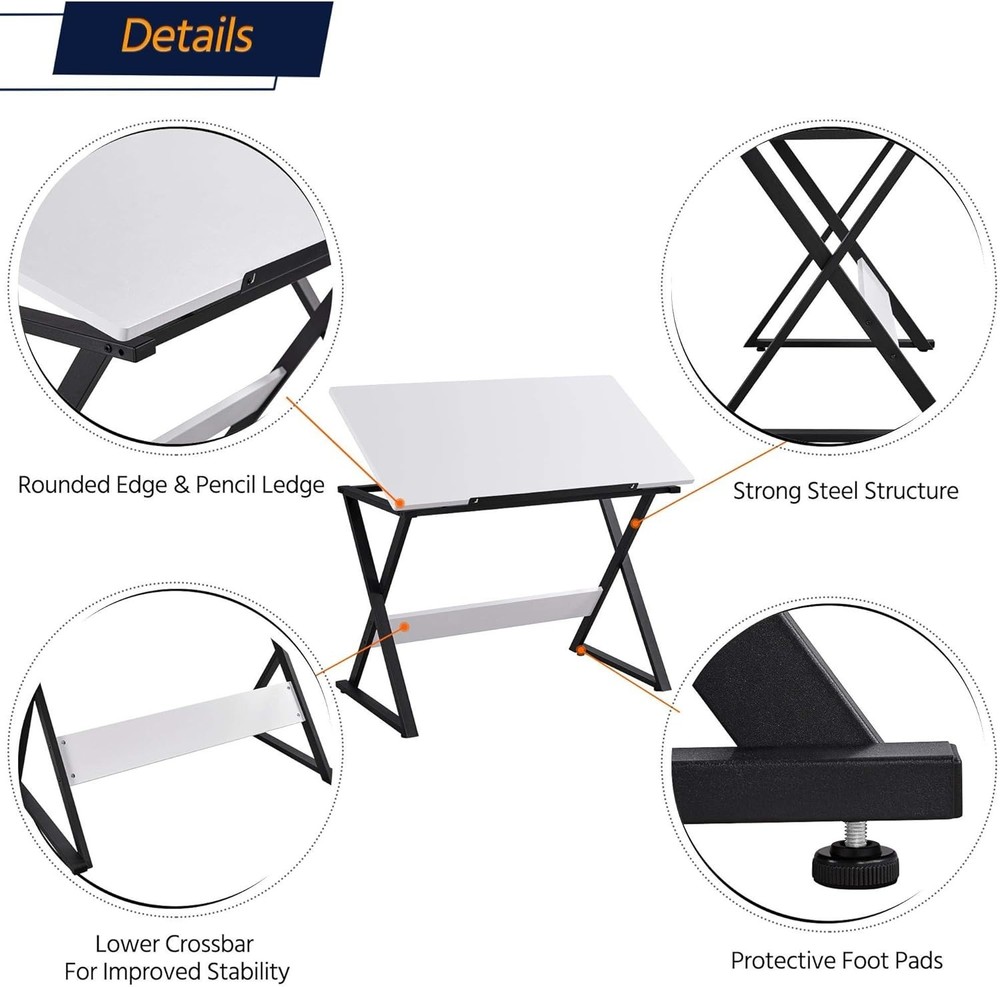 Stylish Adjustable Drafting Table with Multi-Angle Desk Surface for Art & Study