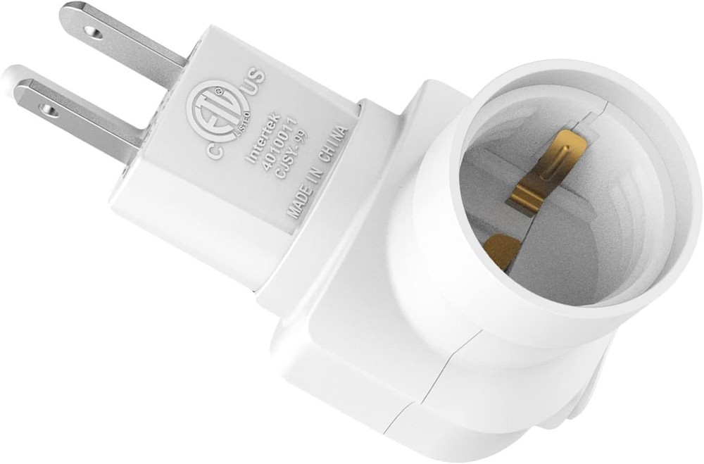 Versatile Light Socket Adapter - 360° Adjustable Plug & Safety Certified, White