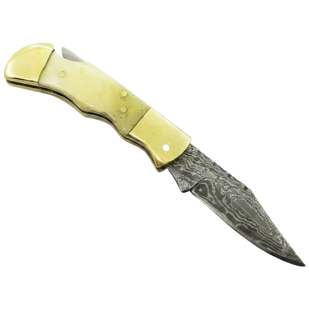Tactical Scout Damascus Folding Knife Bone Handle Heavy Duty Survival EDC Folder