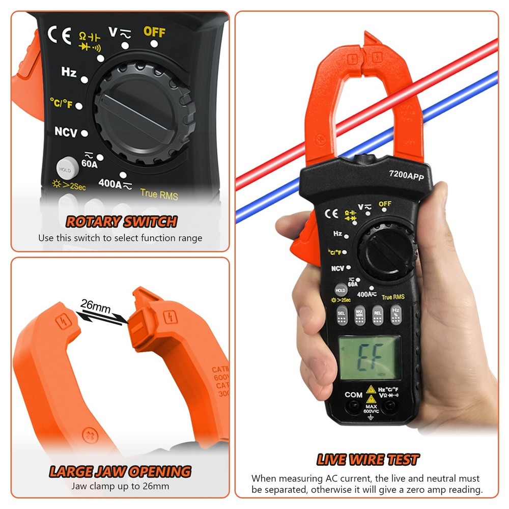 BTMETER Digital Clamp Meter TRMS Multimeter AC DC Volt Amp Ohm NCV Data Logging