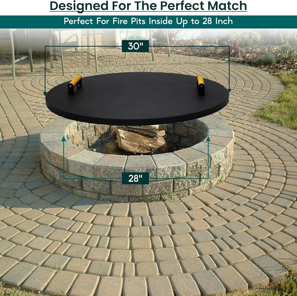 FEBTECH 30" Fire Pit Cover Round - Perfect for Fire Pit Inside Up to 28"