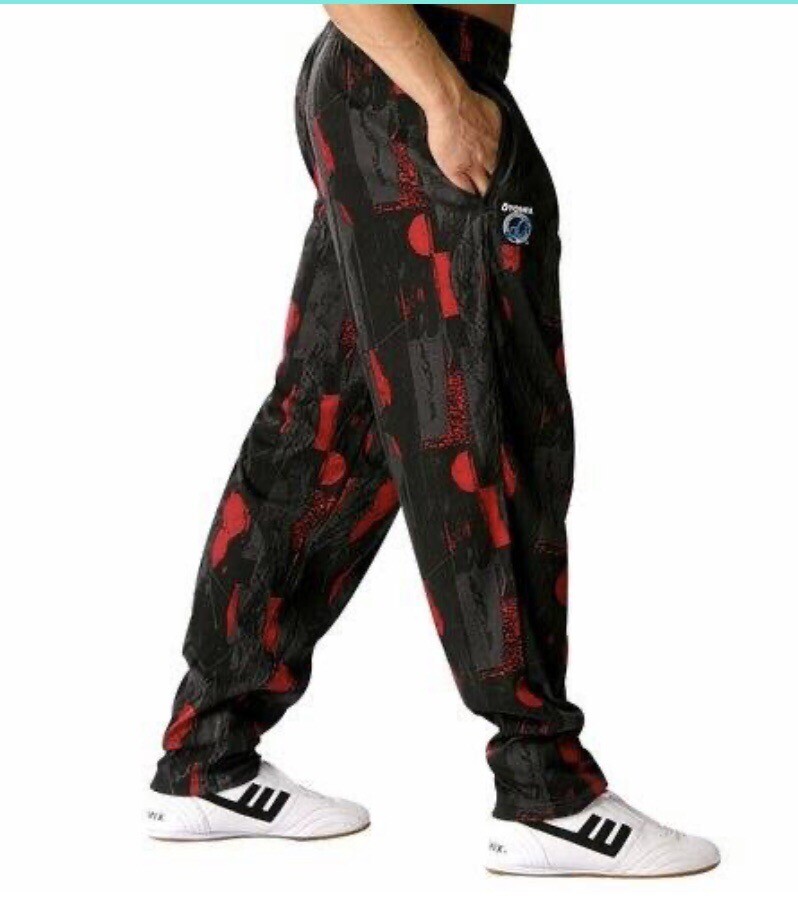 OTOMIX Bodybuilding Workout pants MIDNIGHT LAZER - Red Black Baggy Oldschool Gym