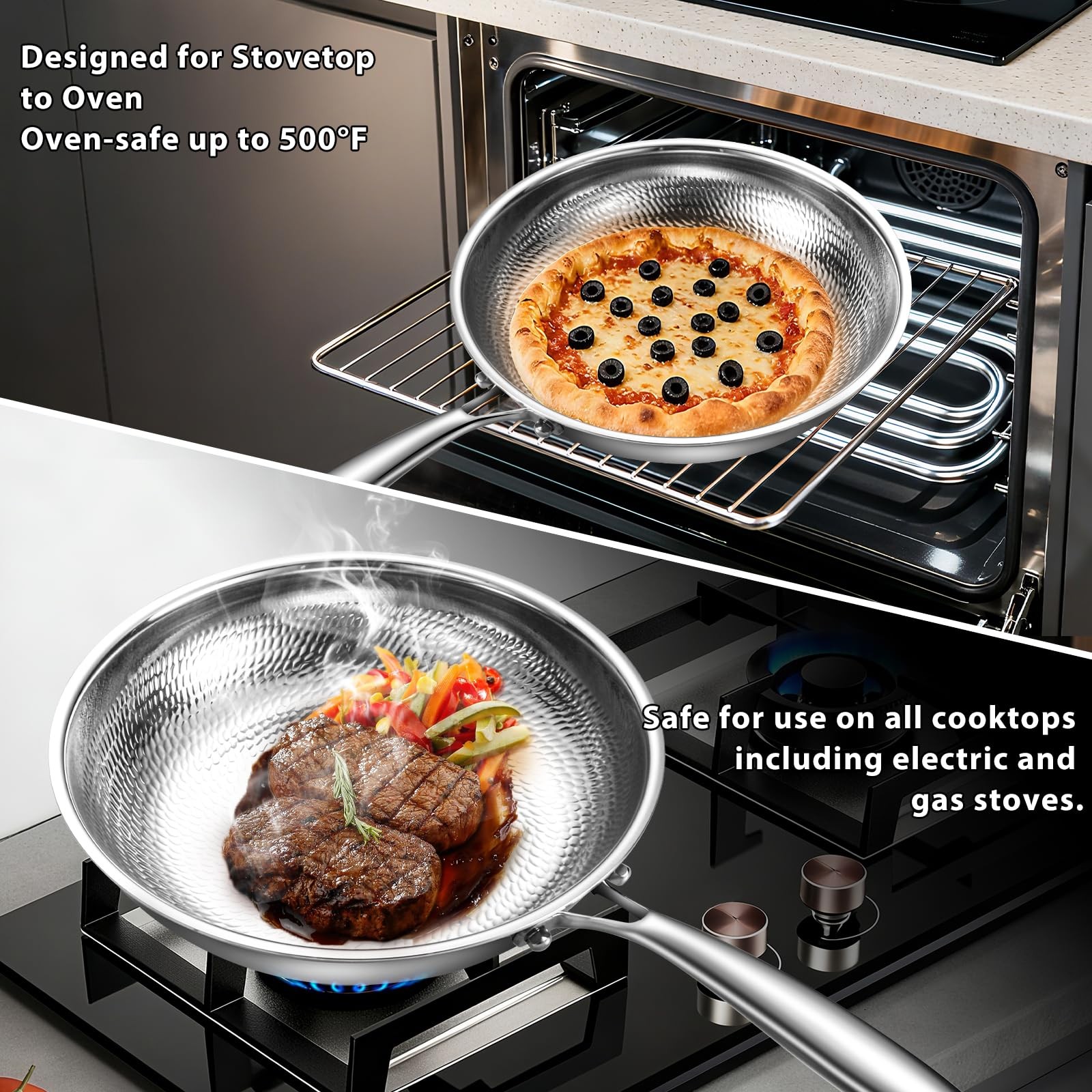 Titanium Non-stick Frying Pan with Lid, 8, 10, and 12 Inch Hammered Nonstick ...