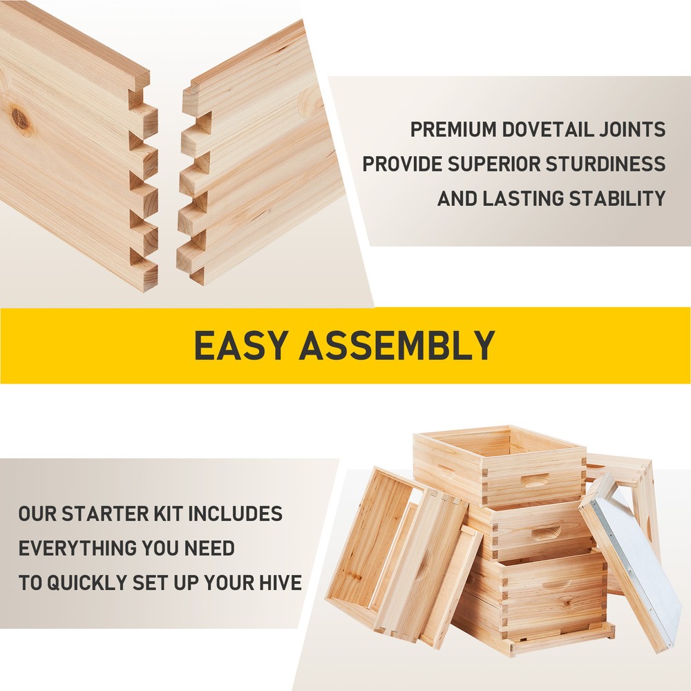 CREWORKS 5 Layer Bee Hive Boxes Starter Kit Langstroth Beehives for Beekeeping