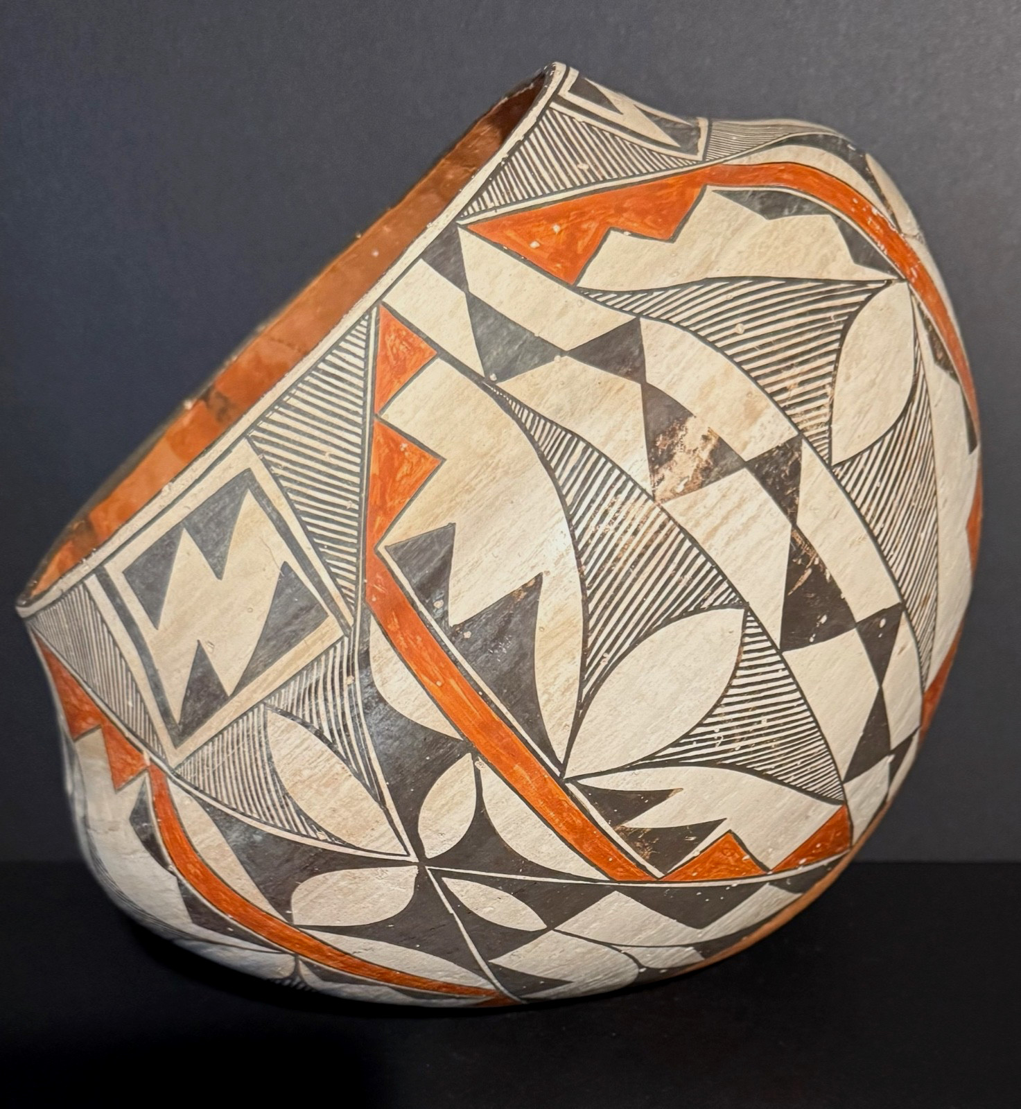 LARGE ACOMA POLYCHROME POTTERY OLLA,BEAUTIFUL PAINT DECORATION,C1900, EXCELLENT!