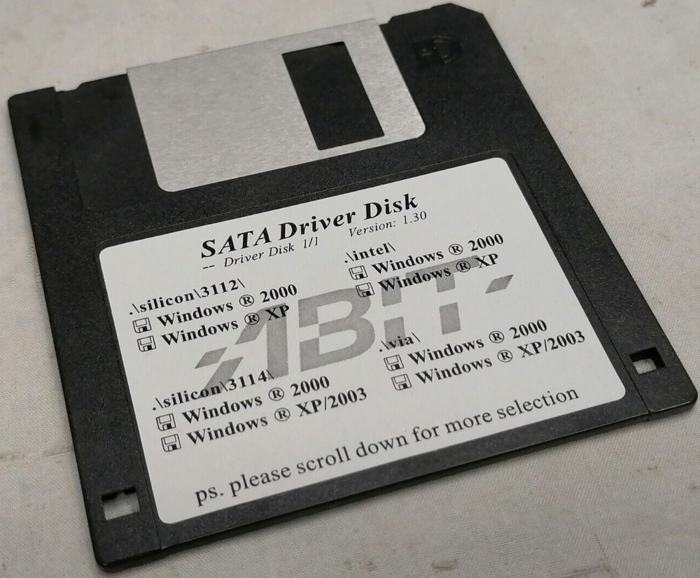 Vintage 2000 Silicon SATA Driver Floppy Disk Version 1.30