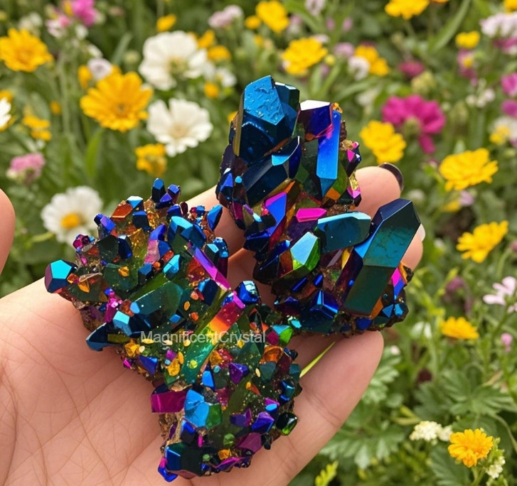 1pc Titanium Aura Rainbow Quartz Crystal Multicolor Cluster Healing Home Decor