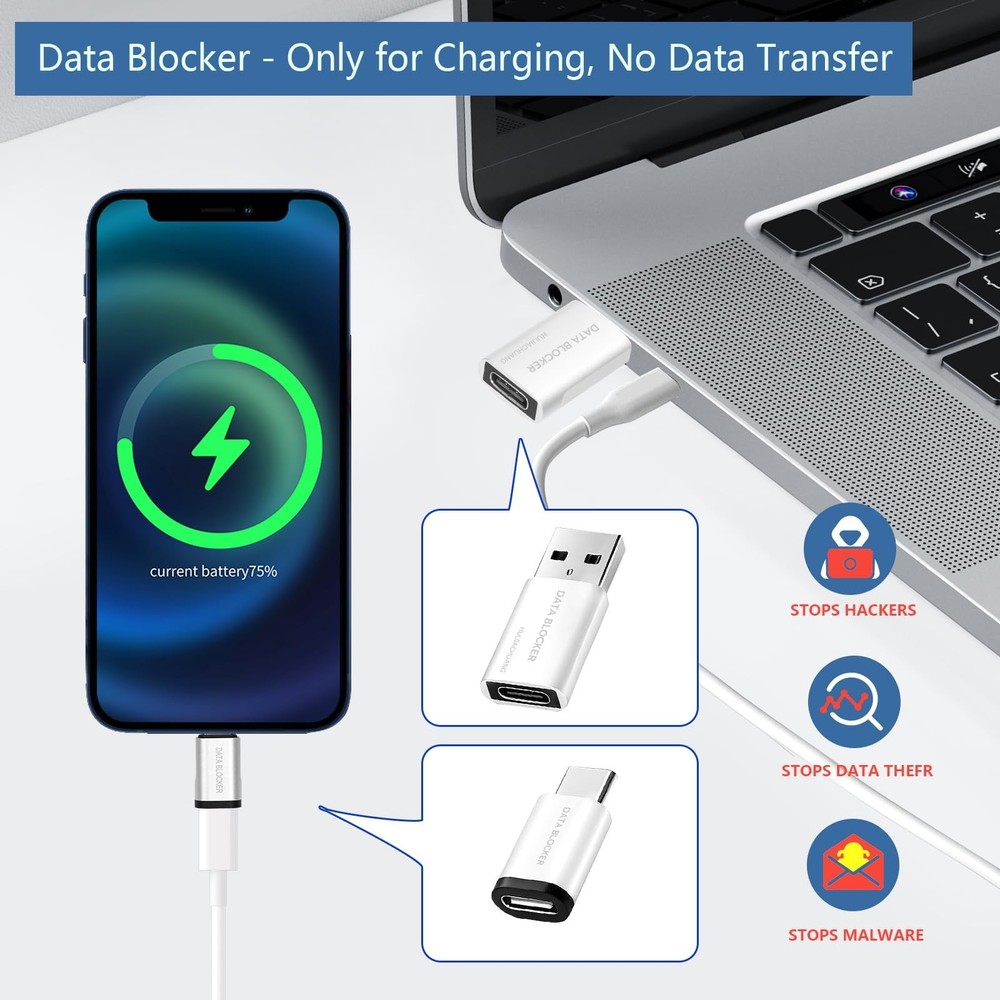 USB C Data Blocker and USB A Data Blocker 3 Pack, Only for Charge, Protect Ag...