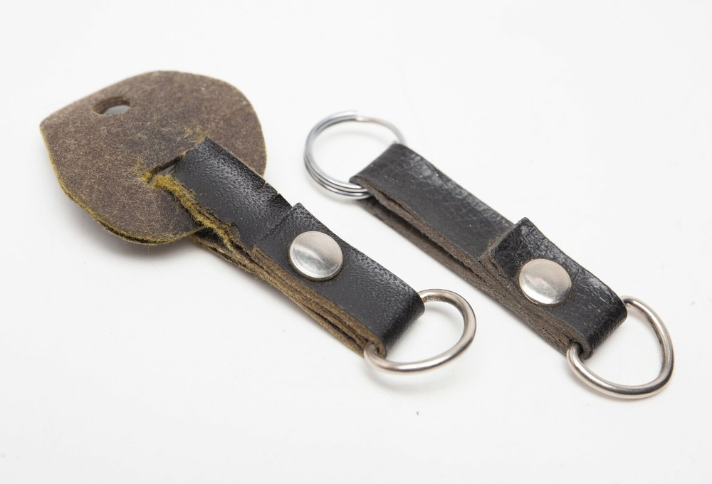 Vintage Black Leather & Chrome Strap Lugs Extensions w/Split Rings