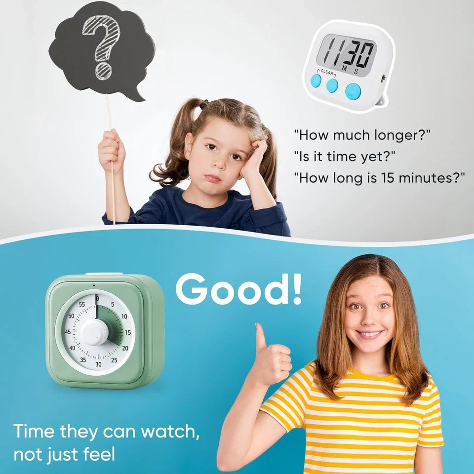 60 Minute Visual Timer for Kids, Silent Countdown Clock, Time Management Tool fo