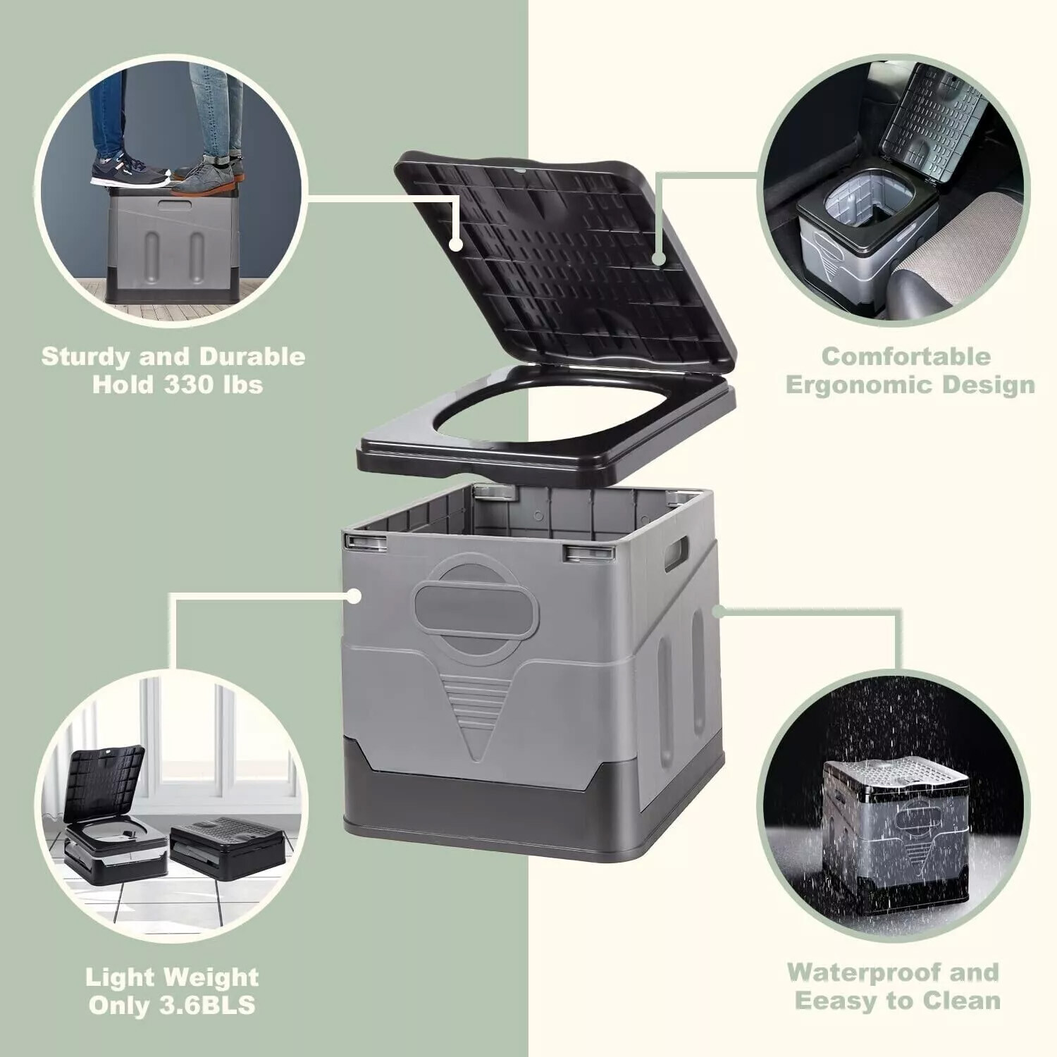 20L Portable Folding Toilet Seat For Camping Toilet Travel Hiking Outdoor Potty