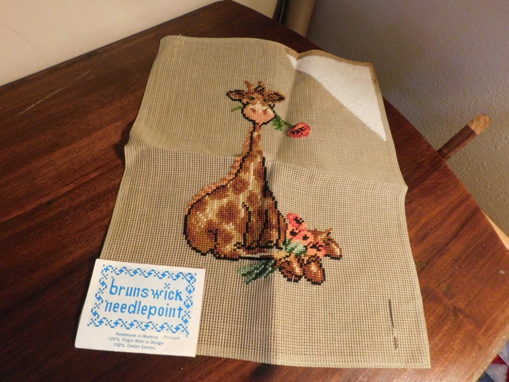 Brunswick Needlepoint Giraffe Canvas Partially Started