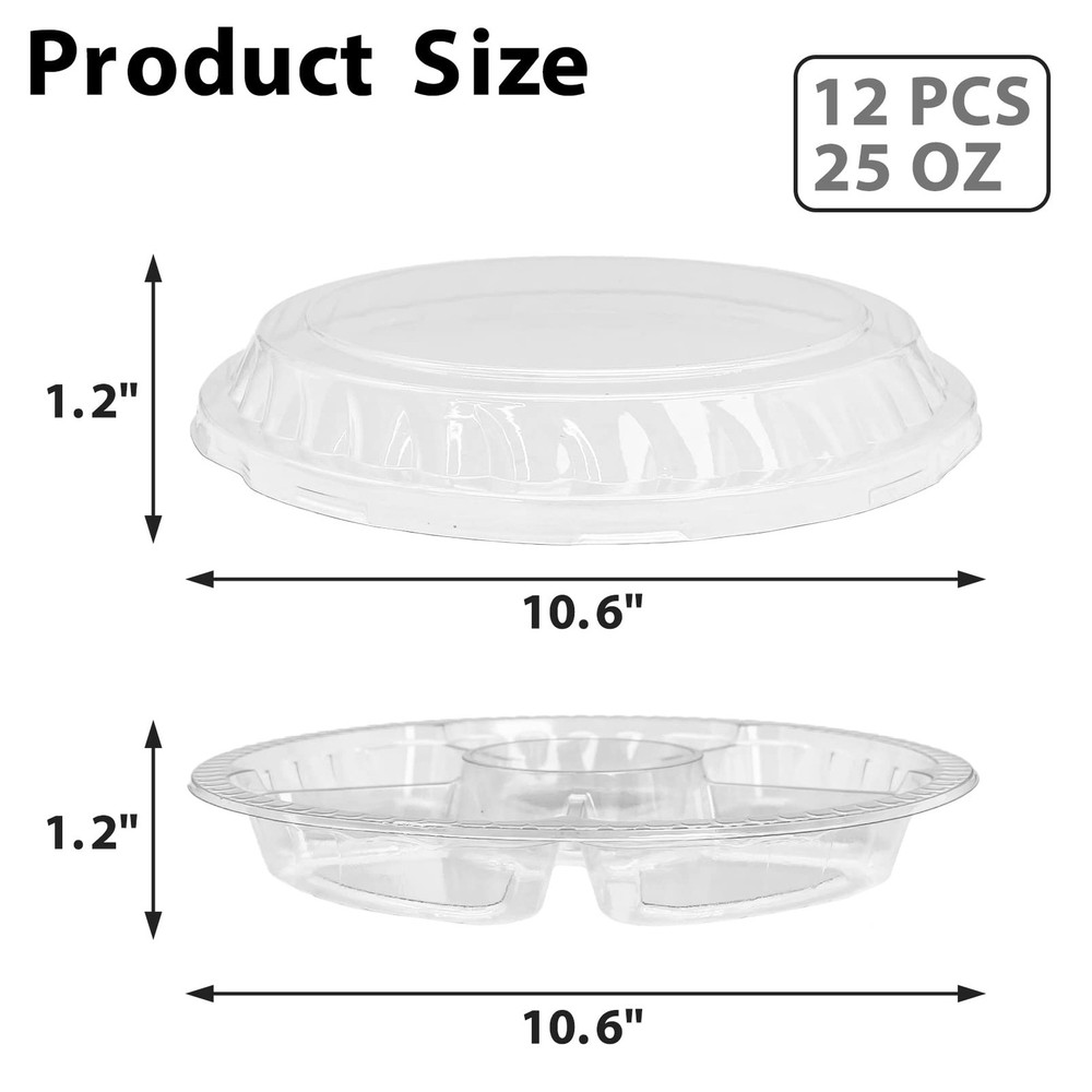 Apatal 12PCS Disposable Fruit Trays, Round Plastic Appetizer Serving Tray wit...