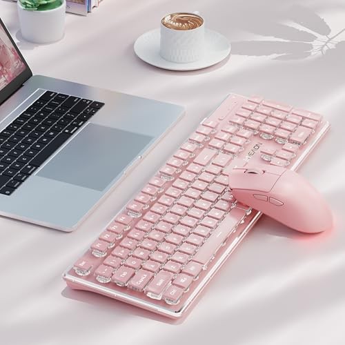 V3 Wireless Keyboard and Mouse with Single Backlit, Metal Panel, Pink