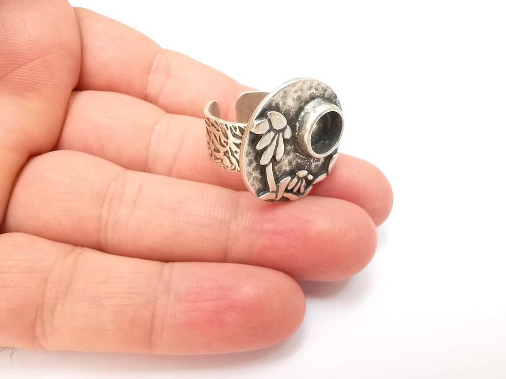Flower Ring Blank Setting, Cabochon Mounting, Adjustable Resin Ring Base Bezels