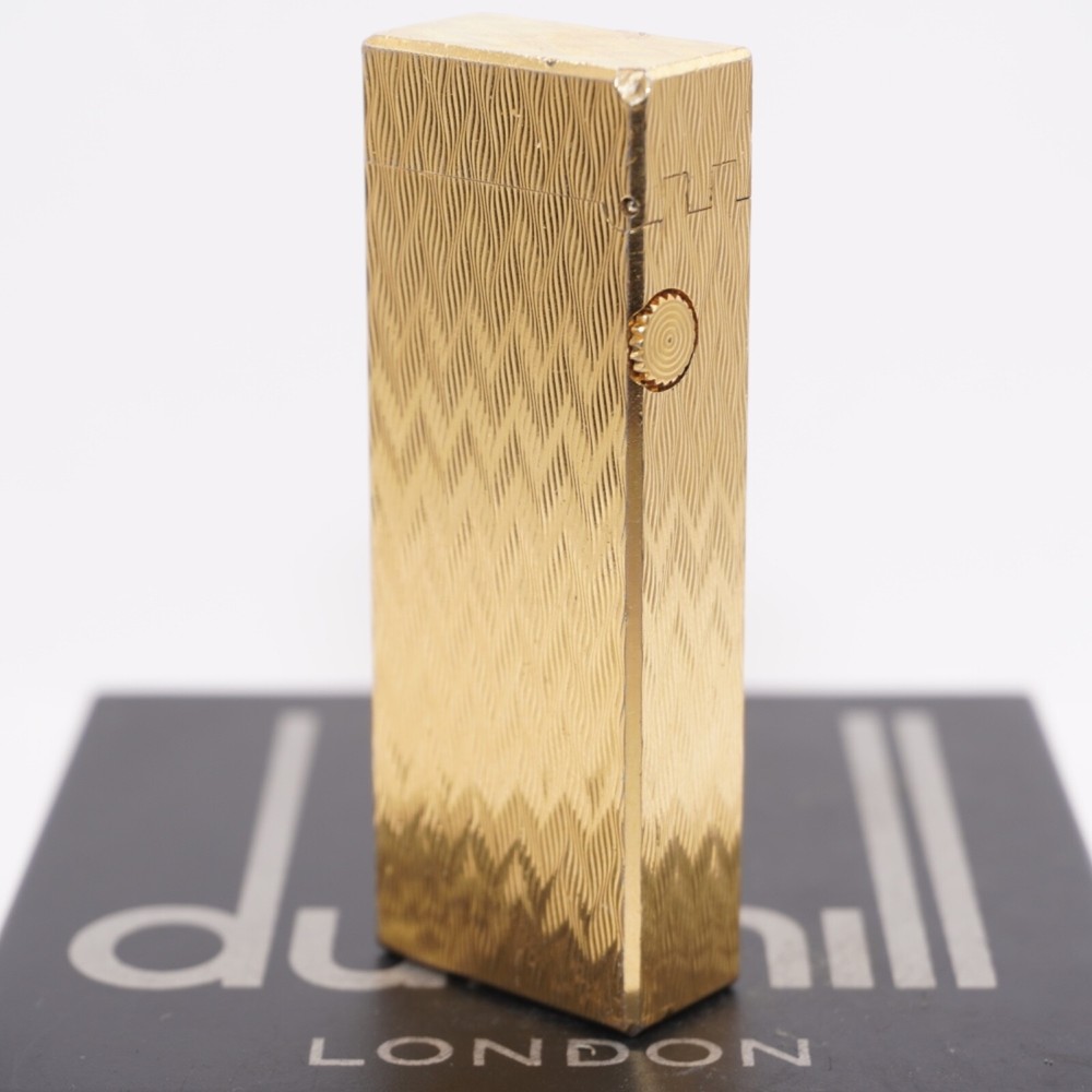 Dunhill Rollagas Lighter Gold CHEVRON Pattern-Ultrasonically cleaned_Working