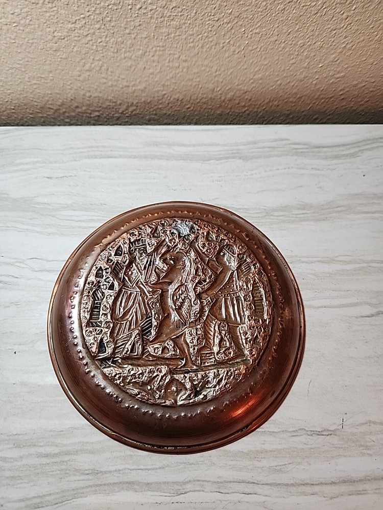 Copper Dish With Egyptian Design 7"
