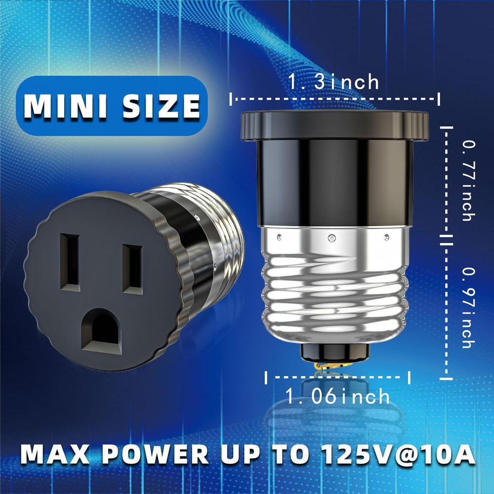 3 Pack Light Socket to Plug Adapter - Convert Light Bulb to Outlet (Black)