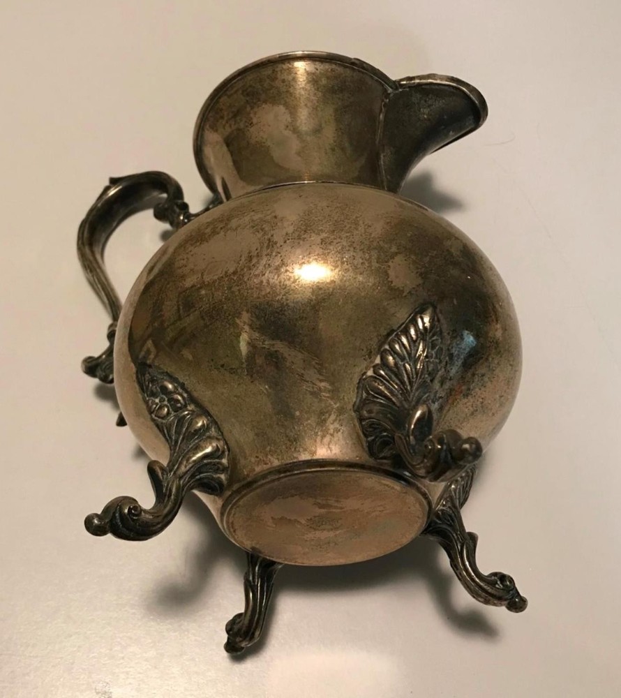 Antique Ornate Silverplate on Copper Water Pitcher w Ice Guard - stamped