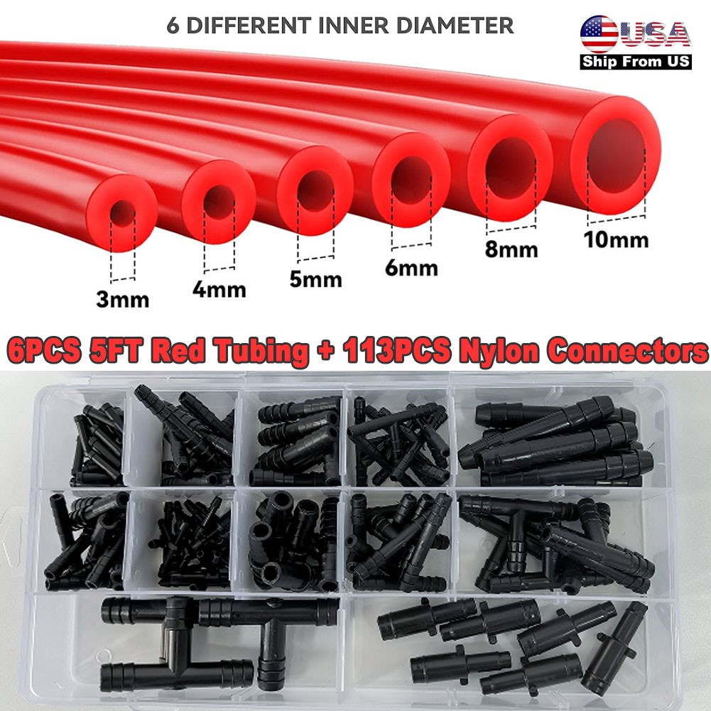 Vacuum Line Kit 6PCS 5Ft Vacuum Hose Automotive+113PCS Vacuum Line Connectors