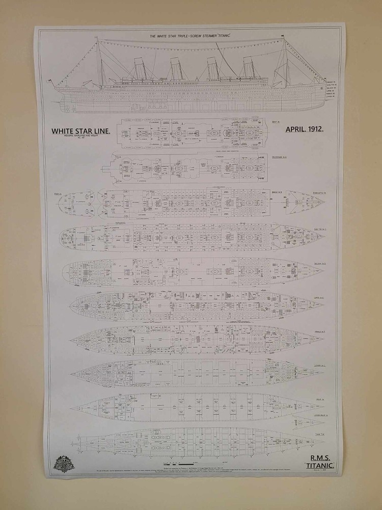 RMS Titanic Deck Plan: Easy-to-Frame, Detailed, & Accurate