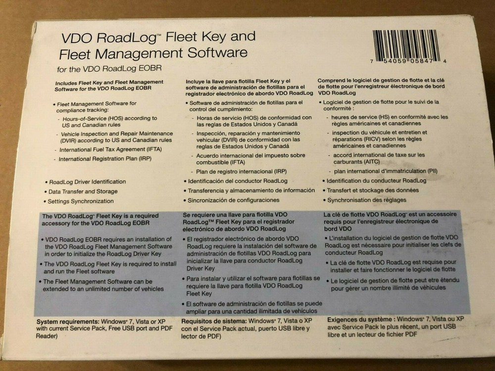 VDO RoadLog Fleet Key and Fleet Management Software NOS