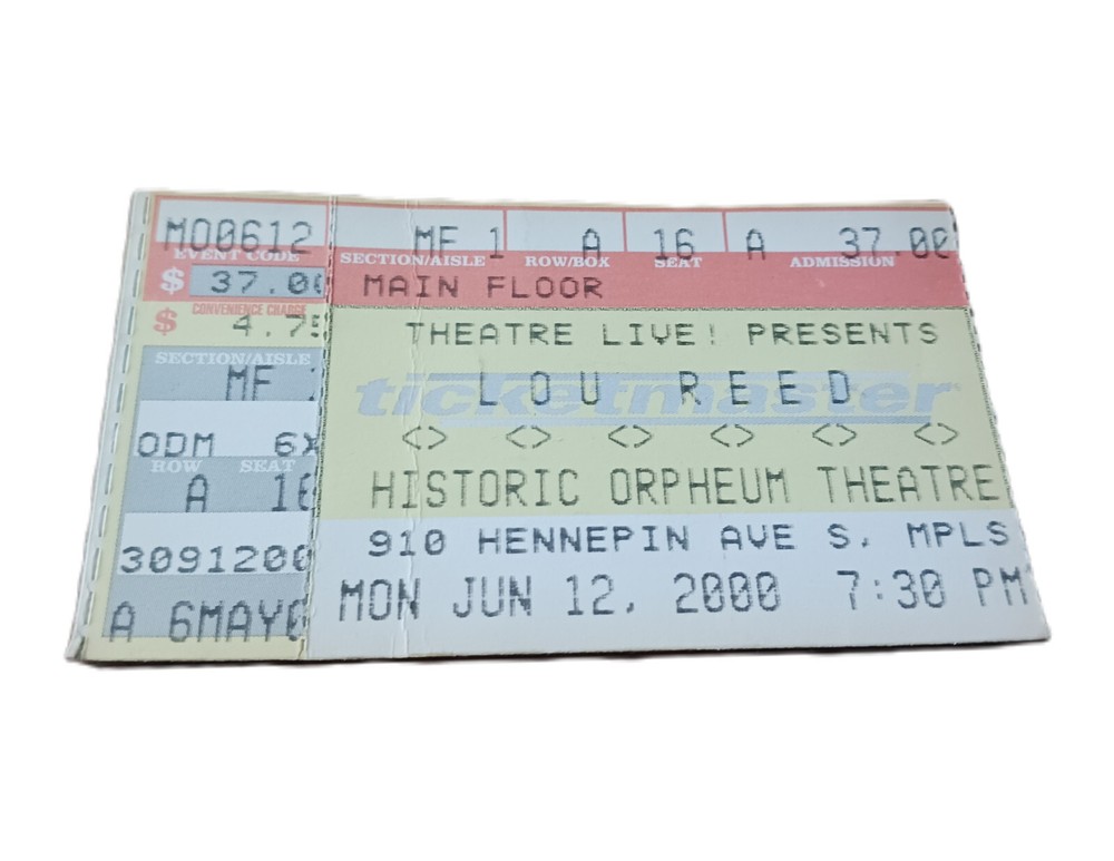 LOU REED: Original Single Ticket Stub 6/12/2000