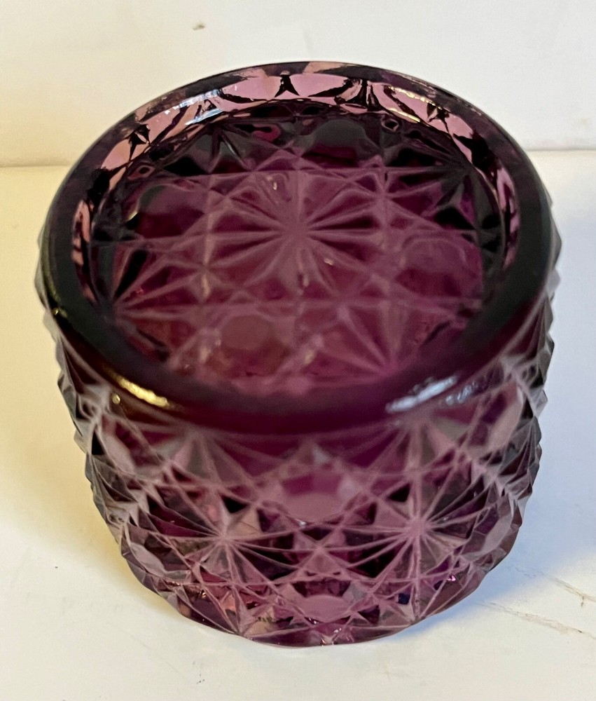 Vintage salt dish Degenhard glass amethyst Daisy and Button Pattern