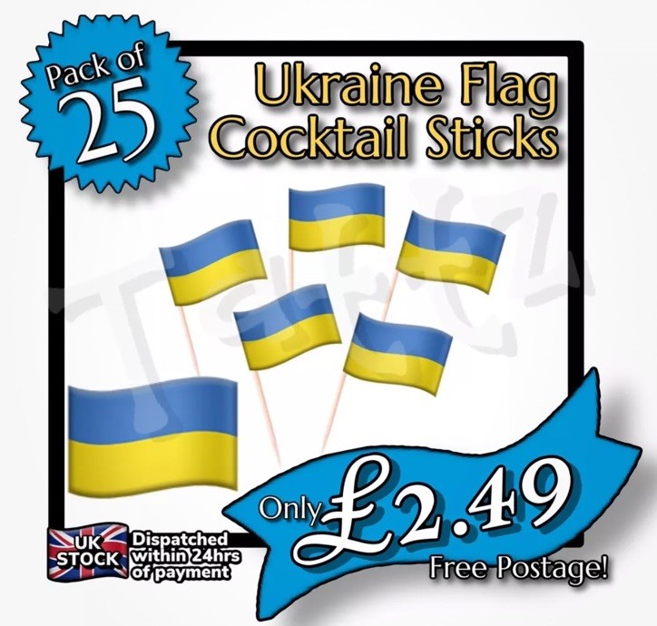 25x Ukraine Flag Cocktail Sticks