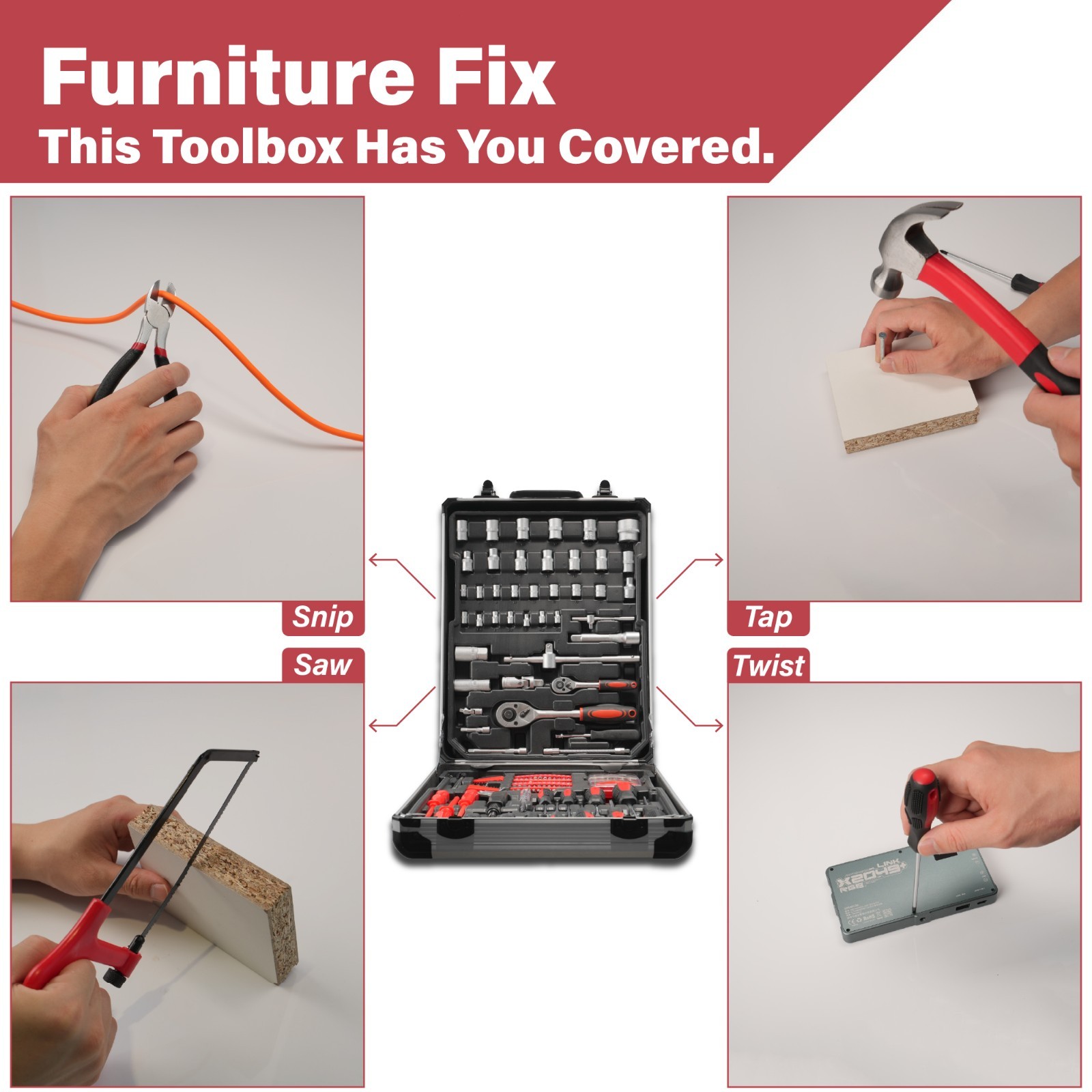 Tool Box with Tools 515 pcs Household Tool Set with Aluminum Trolley Case