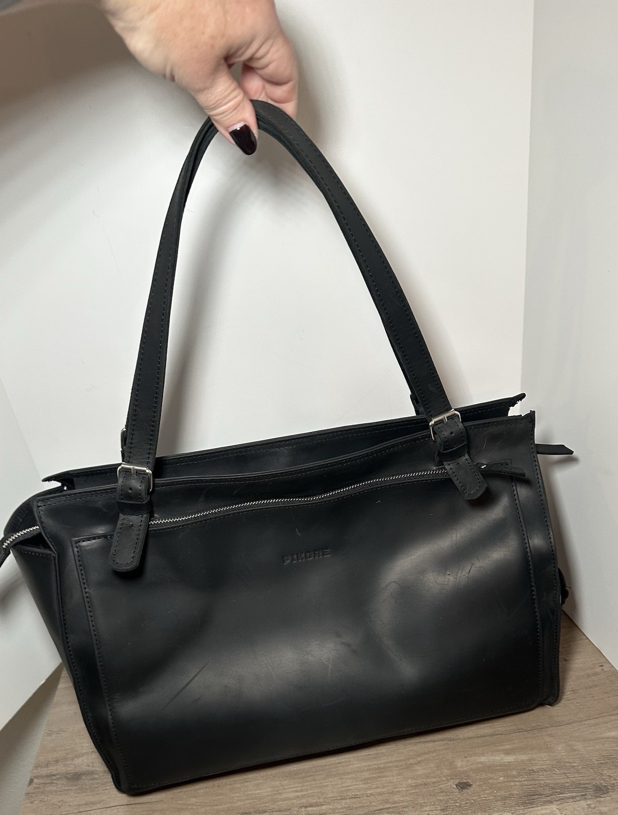 Pikore Large Black Leather Cat Carrier Tote Travel